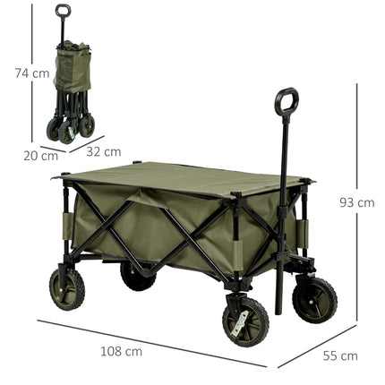 Collapsible Garden Trolley with Steel Frame, Wheels & Adjustable Handle - Green