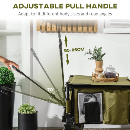 Collapsible Garden Trolley with Steel Frame, Wheels & Adjustable Handle - Green