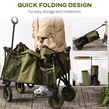 Collapsible Garden Trolley with Steel Frame, Wheels & Adjustable Handle - Green