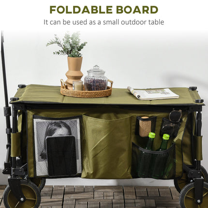 Collapsible Garden Trolley with Steel Frame, Wheels & Adjustable Handle - Green