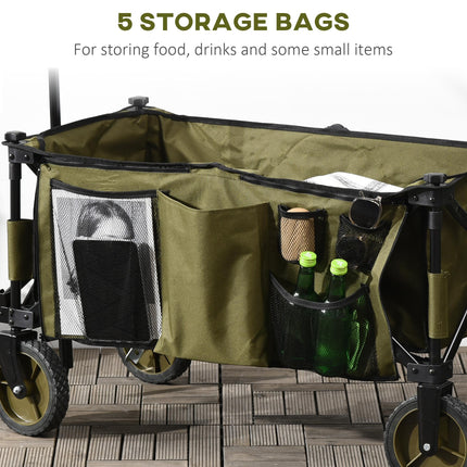 Collapsible Garden Trolley with Steel Frame, Wheels & Adjustable Handle - Green