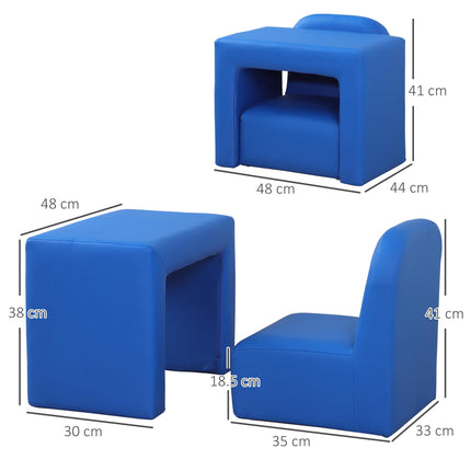 2 In 1 Toddler Sofa Chair and Table with Cushioned Seat - Blue