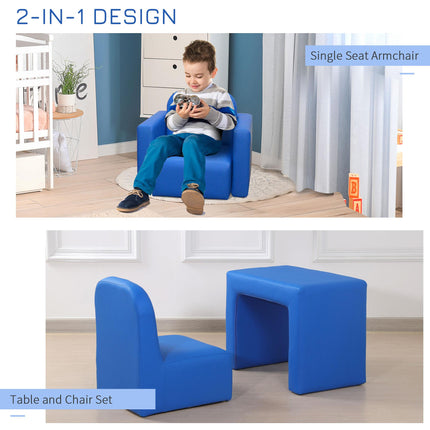 2 In 1 Toddler Sofa Chair and Table with Cushioned Seat - Blue