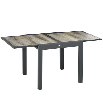 6 Seater Extending Garden Table with Aluminium Frame and Wood Effect Top - Beige