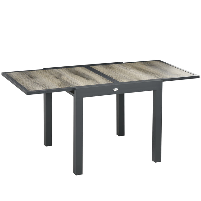 6 Seater Extending Garden Table with Aluminium Frame and Wood Effect Top - Beige
