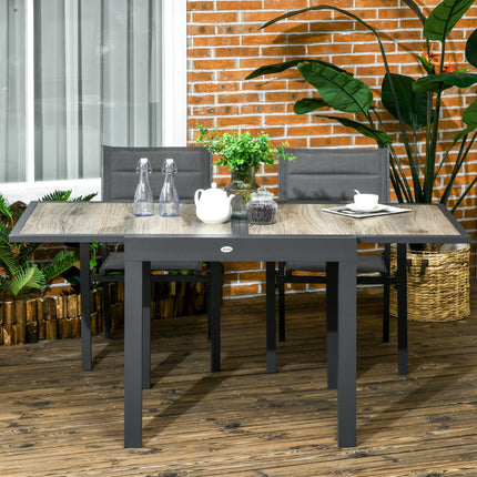 6 Seater Extending Garden Table with Aluminium Frame and Wood Effect Top - Beige
