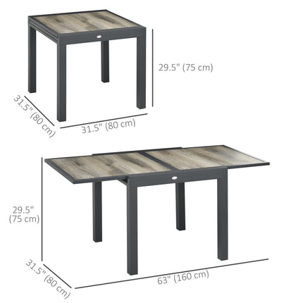6 Seater Extending Garden Table with Aluminium Frame and Wood Effect Top - Beige