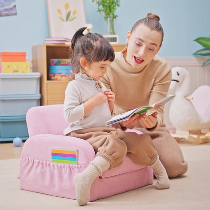 2 in 1 Kids Armchair Sofa Bed with Wooden Frame - Pink