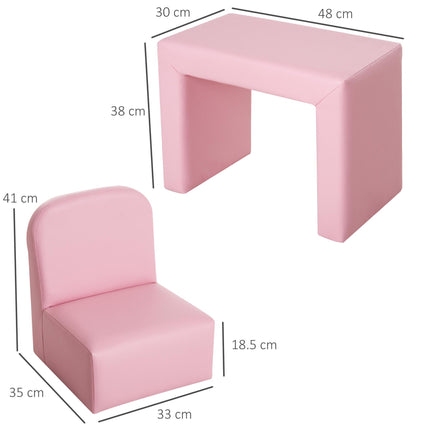 2 In 1 Toddler Sofa Chair and Table with Soft Cushioning - Pink