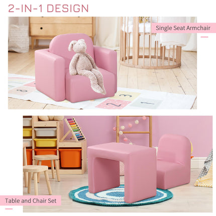 2 In 1 Toddler Sofa Chair and Table with Soft Cushioning - Pink