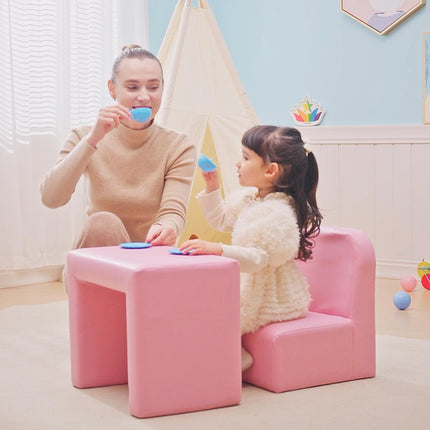 2 In 1 Toddler Sofa Chair and Table with Soft Cushioning - Pink