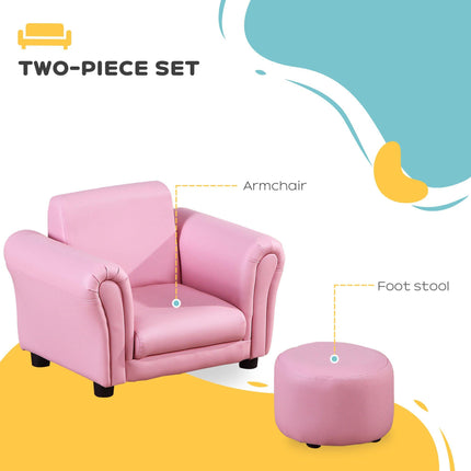 Toddler Armchair and Footstool 2-Piece Set for 18-36 Months - Pink