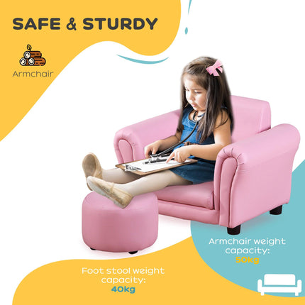 Toddler Armchair and Footstool 2-Piece Set for 18-36 Months - Pink