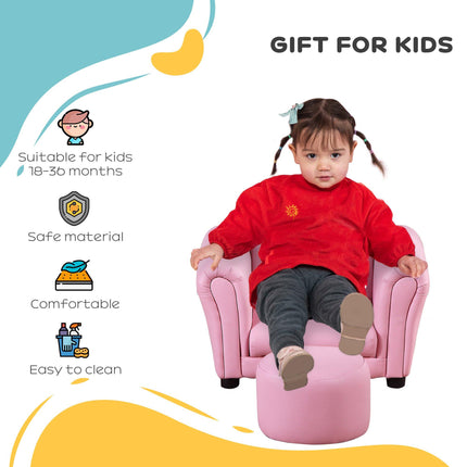 Toddler Armchair and Footstool 2-Piece Set for 18-36 Months - Pink