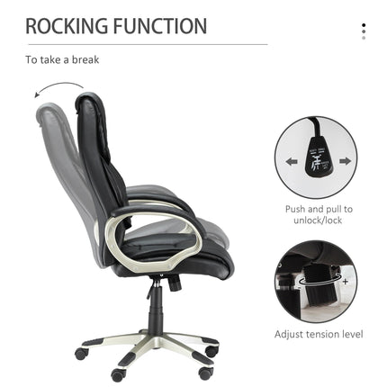 High Back Swivel Office Desk Chair with Adjustable Height and Rocking Function - Black