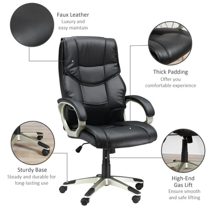 High Back Swivel Office Desk Chair with Adjustable Height and Rocking Function - Black