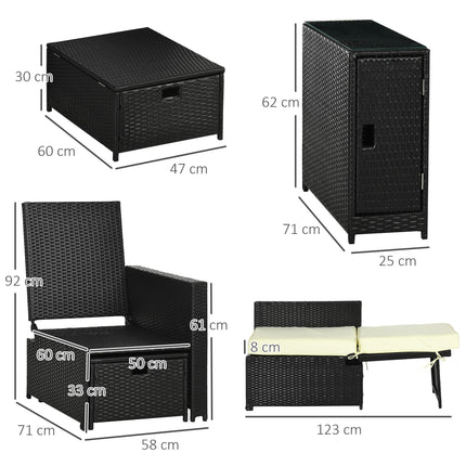 5 Piece Adjustable Reclining PE Rattan Sun Lounger Set with Side Table - Black