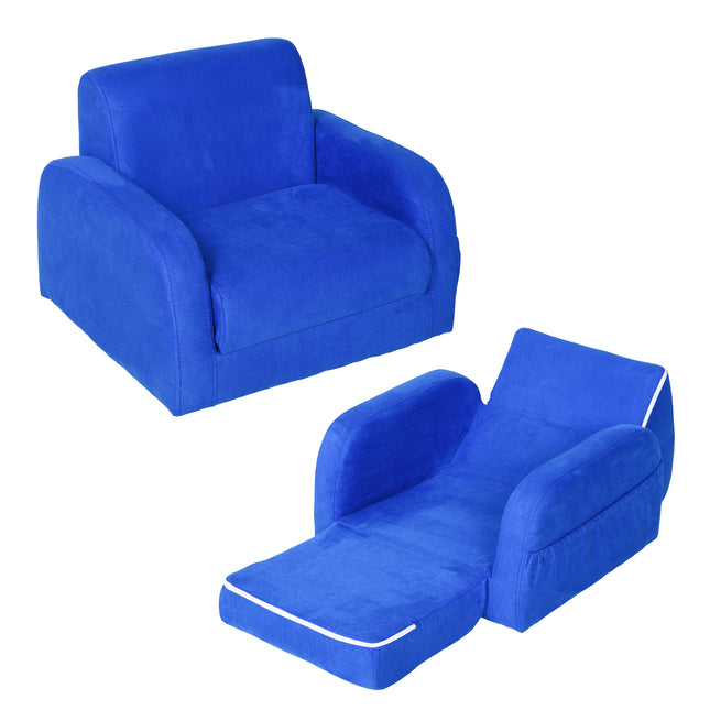 2 In 1 Kids Sofa Chair Bed with Soft Flannel and Foam - Blue