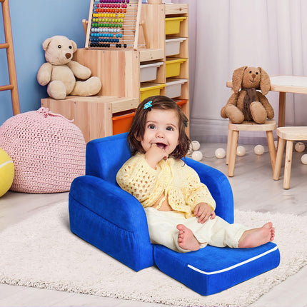2 In 1 Kids Sofa Chair Bed with Soft Flannel and Foam - Blue