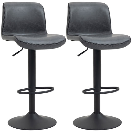 Set of 2 Adjustable Height Swivel Bar Stools with Footrest for Kitchen and Breakfast Bar - Dark Grey