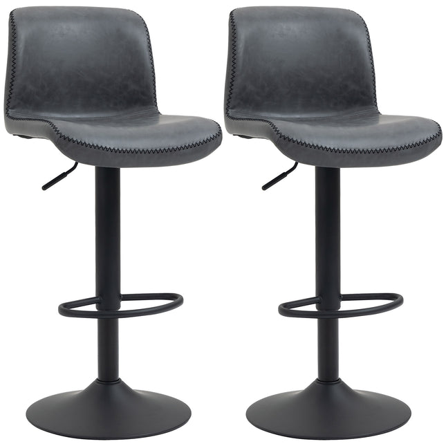 Set of 2 Adjustable Height Swivel Bar Stools with Footrest for Kitchen and Breakfast Bar - Dark Grey