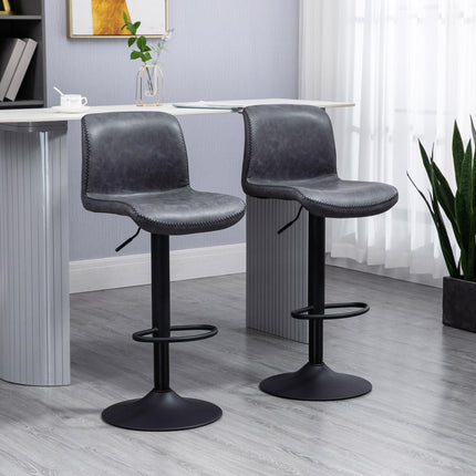 Set of 2 Adjustable Height Swivel Bar Stools with Footrest for Kitchen and Breakfast Bar - Dark Grey