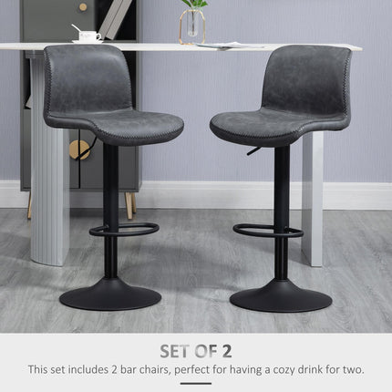 Set of 2 Adjustable Height Swivel Bar Stools with Footrest for Kitchen and Breakfast Bar - Dark Grey