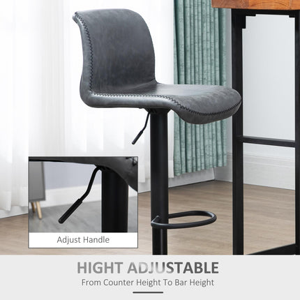 Set of 2 Adjustable Height Swivel Bar Stools with Footrest for Kitchen and Breakfast Bar - Dark Grey
