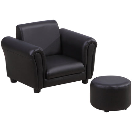 Toddler 2-Piece Sofa Set with Stool - Black Wood Frame