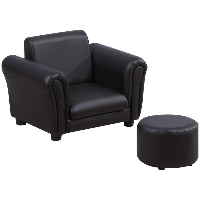 Toddler 2-Piece Sofa Set with Stool - Black Wood Frame