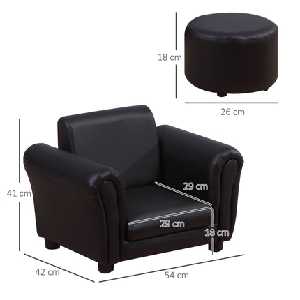 Toddler 2-Piece Sofa Set with Stool - Black Wood Frame