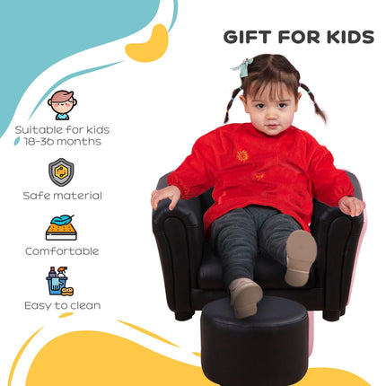 Toddler 2-Piece Sofa Set with Stool - Black Wood Frame