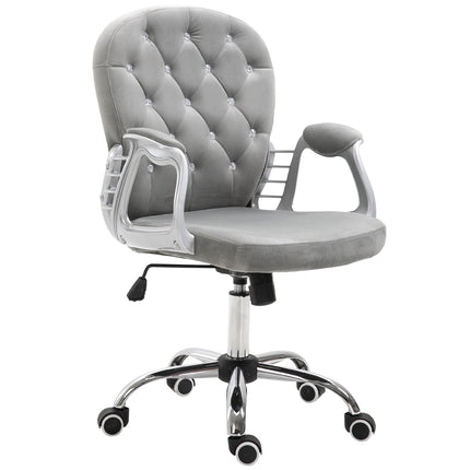 Ergonomic Office Chair 360° Swivel Diamond Tufted Velour Padded Base with 5 Castor Wheels - Grey