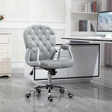 Ergonomic Office Chair 360° Swivel Diamond Tufted Velour Padded Base with 5 Castor Wheels - Grey