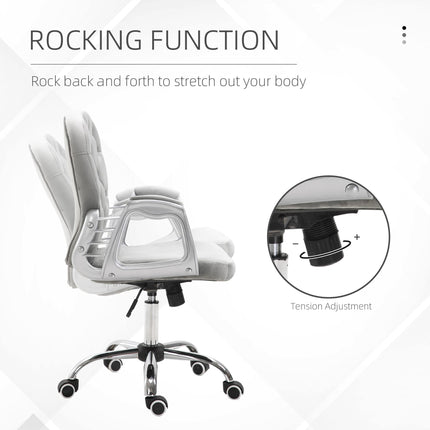 Ergonomic Office Chair 360° Swivel Diamond Tufted Velour Padded Base with 5 Castor Wheels - Grey