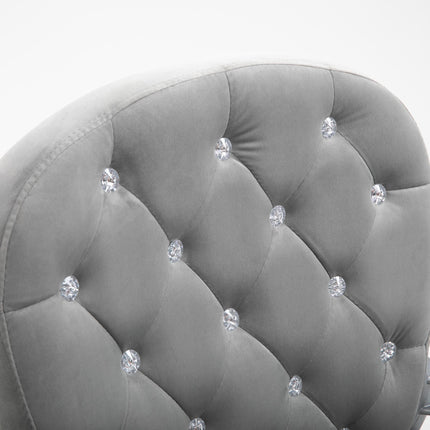Ergonomic Office Chair 360° Swivel Diamond Tufted Velour Padded Base with 5 Castor Wheels - Grey