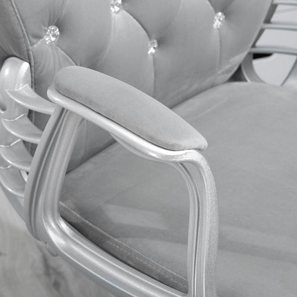 Ergonomic Office Chair 360° Swivel Diamond Tufted Velour Padded Base with 5 Castor Wheels - Grey