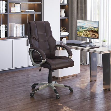 High Back Adjustable Office Desk Chair with Rocking Function - Brown
