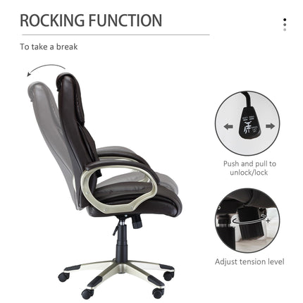 High Back Adjustable Office Desk Chair with Rocking Function - Brown