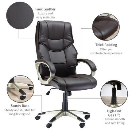 High Back Adjustable Office Desk Chair with Rocking Function - Brown