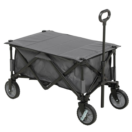 Folding Garden Trolley with Steel Frame, Brakes & Adjustable Handle - Dark Grey