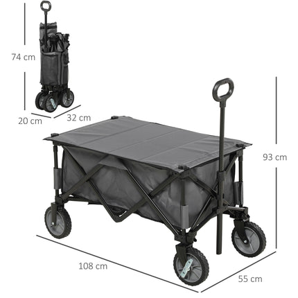 Folding Garden Trolley with Steel Frame, Brakes & Adjustable Handle - Dark Grey