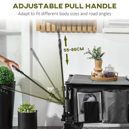 Folding Garden Trolley with Steel Frame, Brakes & Adjustable Handle - Dark Grey