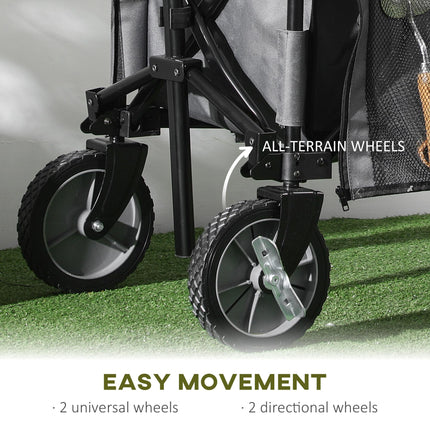Folding Garden Trolley with Steel Frame, Brakes & Adjustable Handle - Dark Grey