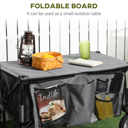 Folding Garden Trolley with Steel Frame, Brakes & Adjustable Handle - Dark Grey