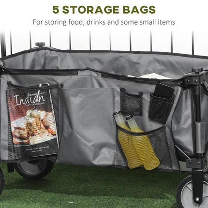 Folding Garden Trolley with Steel Frame, Brakes & Adjustable Handle - Dark Grey