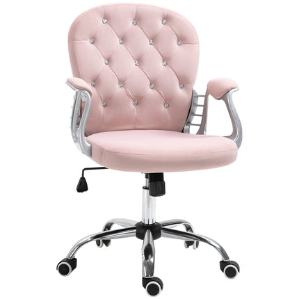 Ergonomic Office Chair 360° Swivel Diamond Tufted Velour Padded Base with 5 Castor Wheels - Pink