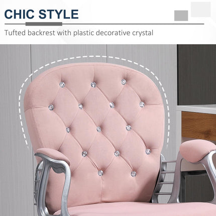 Ergonomic Office Chair 360° Swivel Diamond Tufted Velour Padded Base with 5 Castor Wheels - Pink