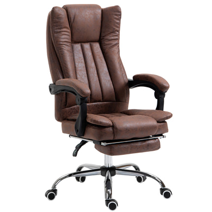Microfibre Reclining Home Office Desk Chair with Armrests, Swivel Wheels & Footrest - Brown
