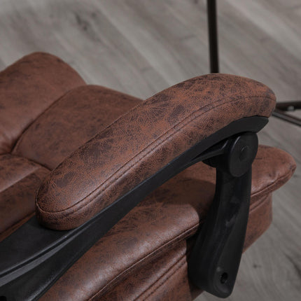 Microfibre Reclining Home Office Desk Chair with Armrests, Swivel Wheels & Footrest - Brown